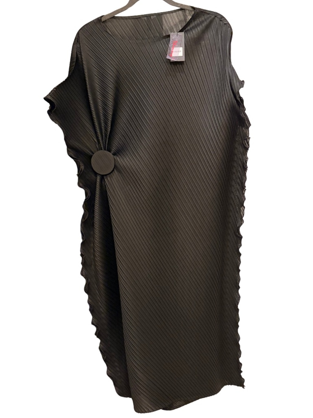 Black Micro-Pleated Asymmetric Midi Dress/Issey Miyake style by Thanny, NWT